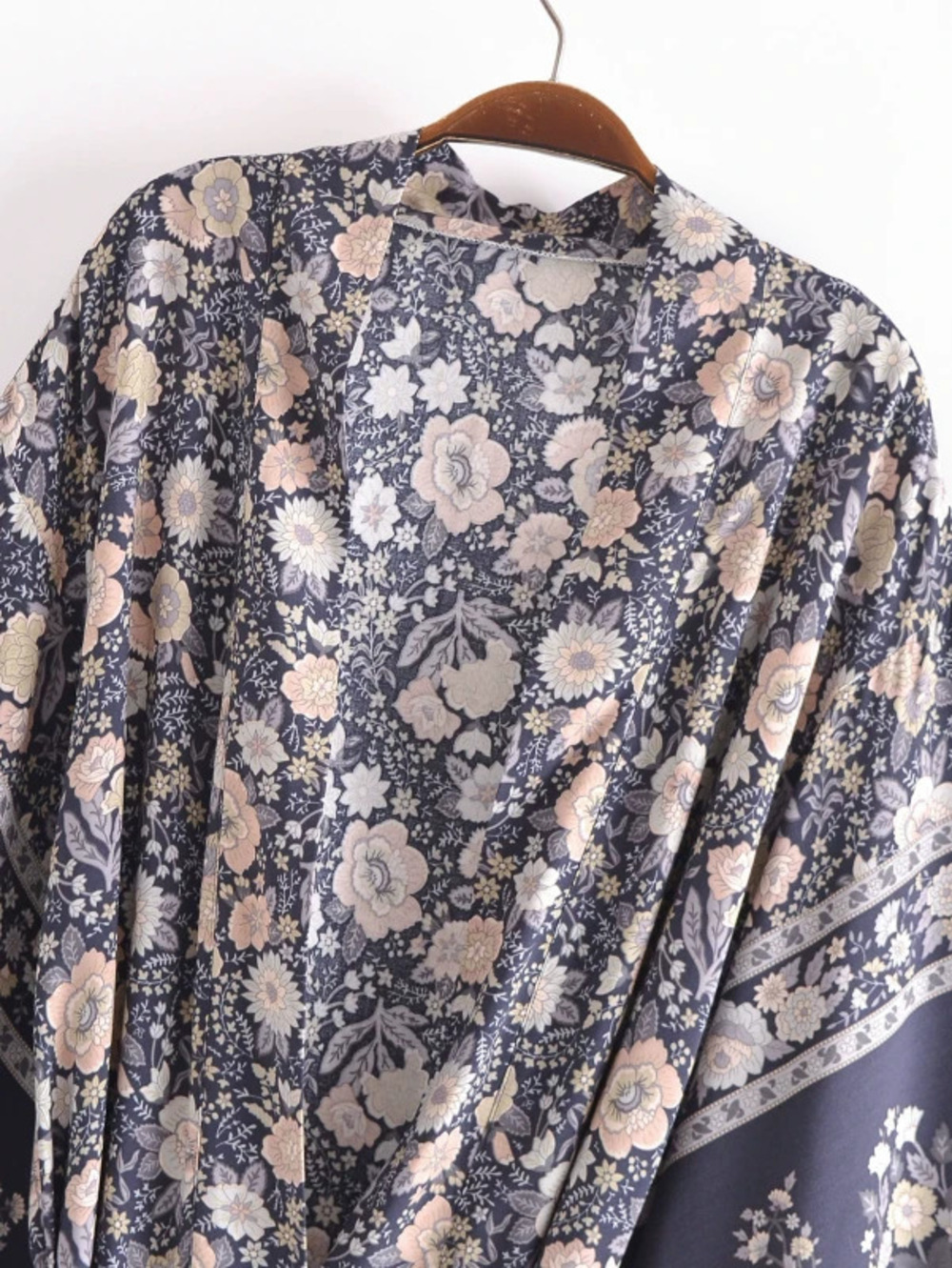 Mid Length Rayon Water Print Belted Kimono Cardigan